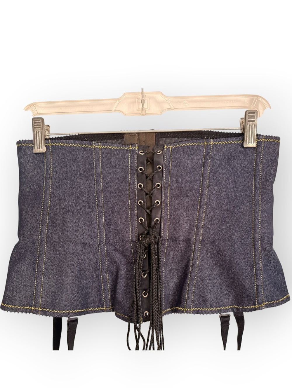 VICTORIA'S SECRET denim waist cincher CORSET lace up M/L pin up RARE garters